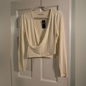 A&F Cream Ribbed Wrap Top
